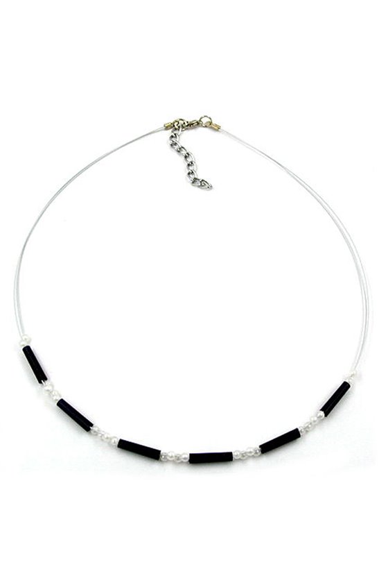 NECKLACE BEADS BLACK PEARLY WHITE