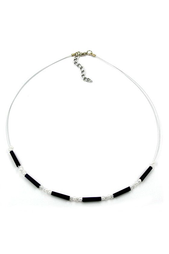NECKLACE BEADS BLACK PEARLY WHITE