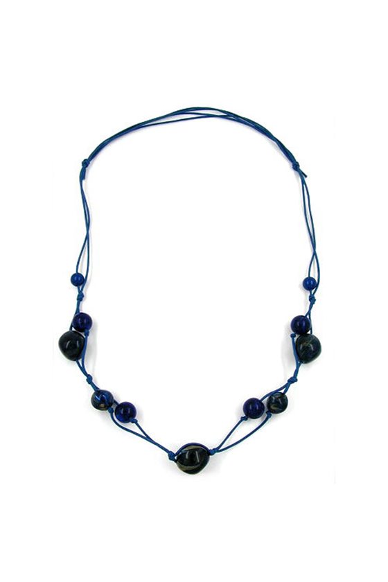 NECKLACE BEADS BLUE MARBELED