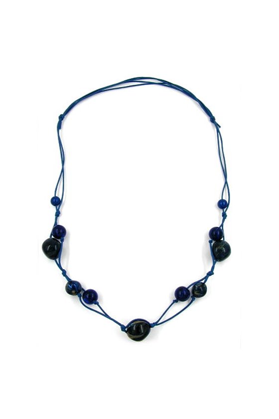 NECKLACE BEADS BLUE MARBELED