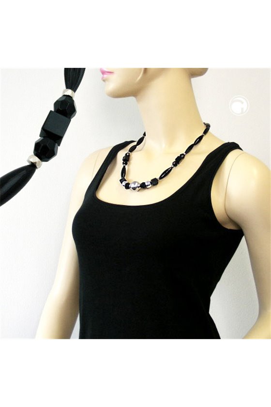 NECKLACE BLACK OLIVE CHROMED BEAD