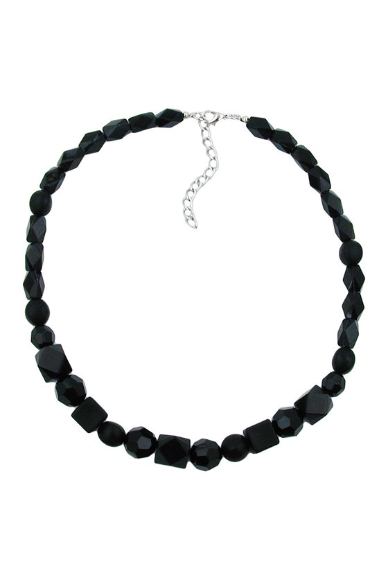 NECKLACE BLACK BEADS FACETED & DIFFERENT BEAD SHAPES
