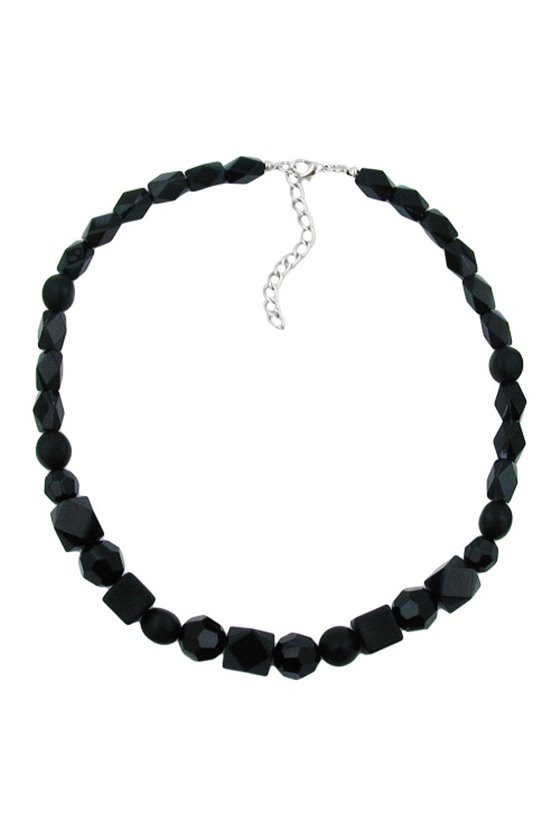 NECKLACE BLACK BEADS FACETED & DIFFERENT BEAD SHAPES