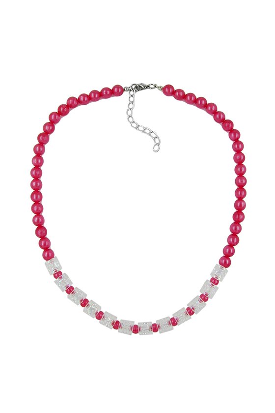 NECKLACE BEADS RED-TRANSPARENT 45CM