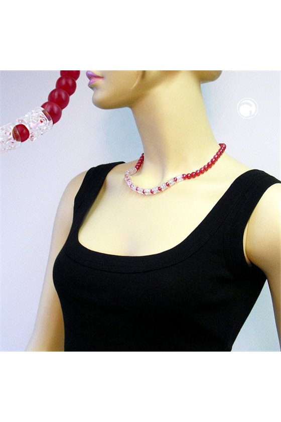 NECKLACE BEADS RED-TRANSPARENT 45CM