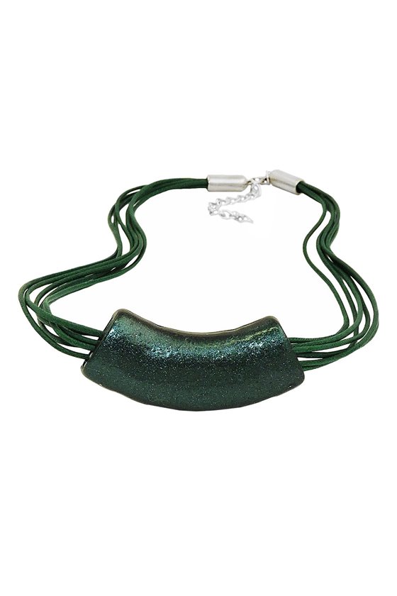 NECKLACE TUBE FLAT-CURVED DARK-GREEN