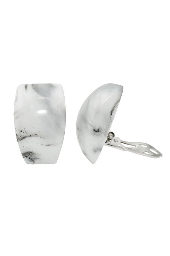 EARRING CLIP-ON TRAPEZIUM WHITE-GREY