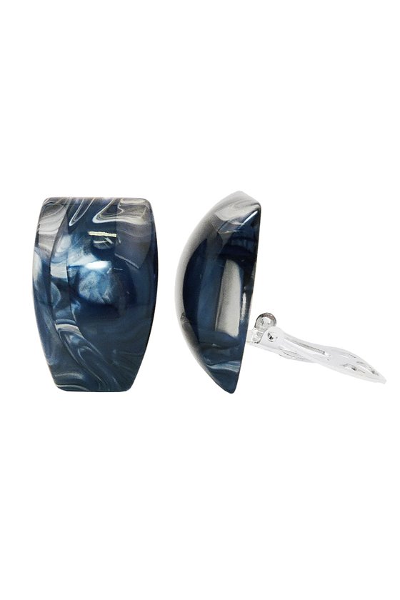 CLIP-ON EARRING TRAPEZIUM BLUE-GREY