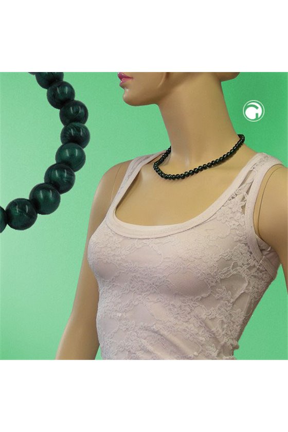 NECKLACE DARK-GREEN BEADS 8MM