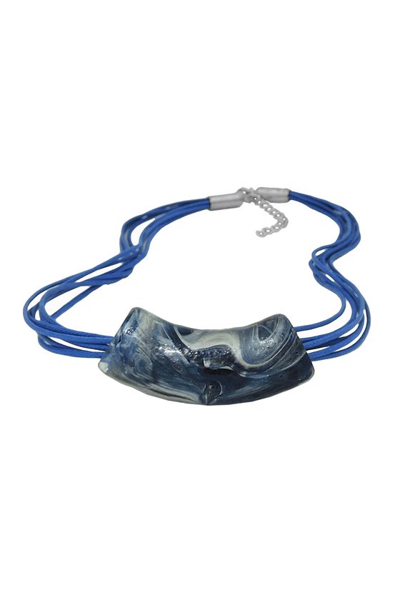 NECKLACE FLAT-CURVED TUBE BEADS BLUE-GREY