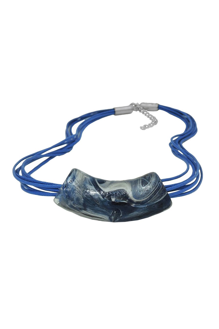 NECKLACE FLAT-CURVED TUBE BEADS BLUE-GREY