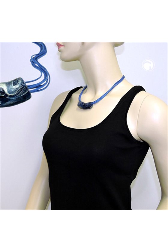 NECKLACE FLAT-CURVED TUBE BEADS BLUE-GREY