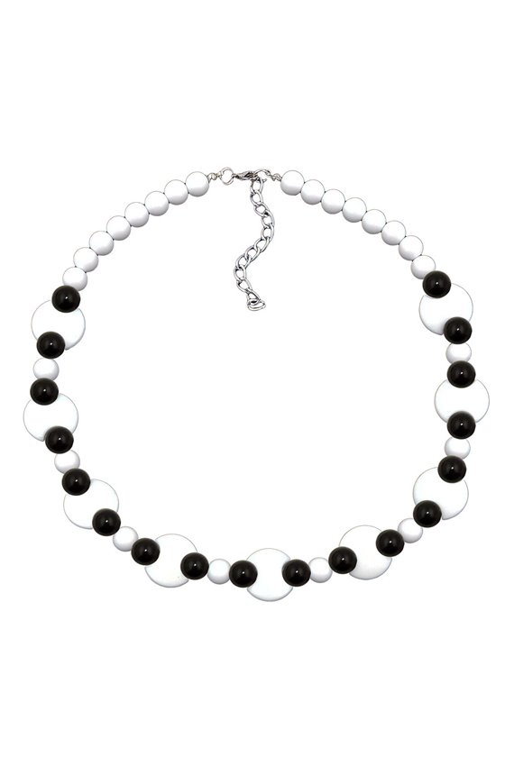 NECKLACE VARIOUS BEADS BLACK AND WHITE SHINY