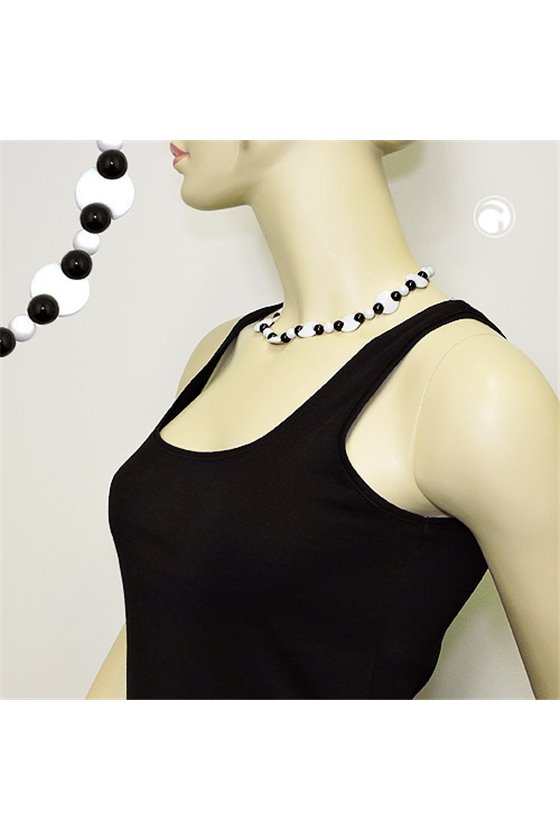 NECKLACE VARIOUS BEADS BLACK AND WHITE SHINY