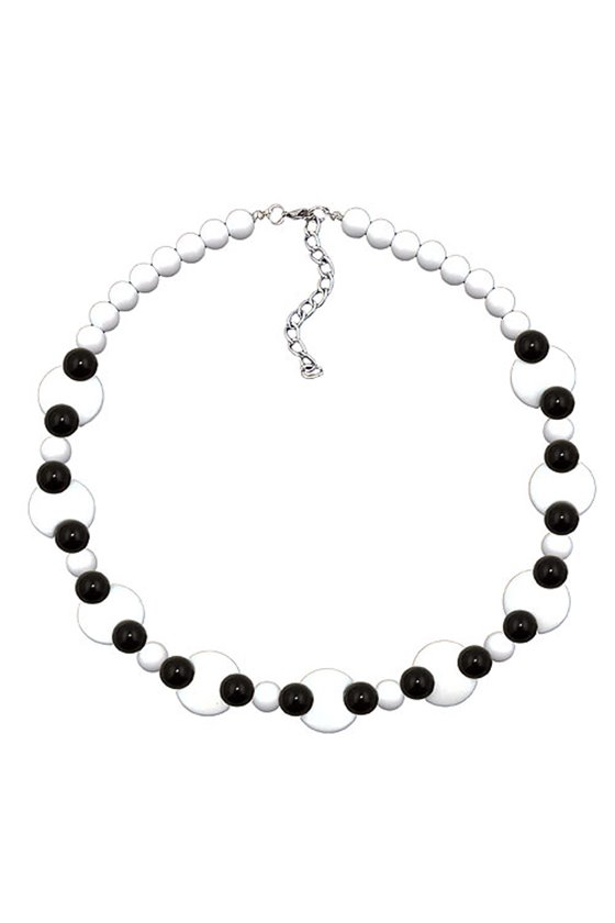 NECKLACE VARIOUS BEADS BLACK AND WHITE SHINY