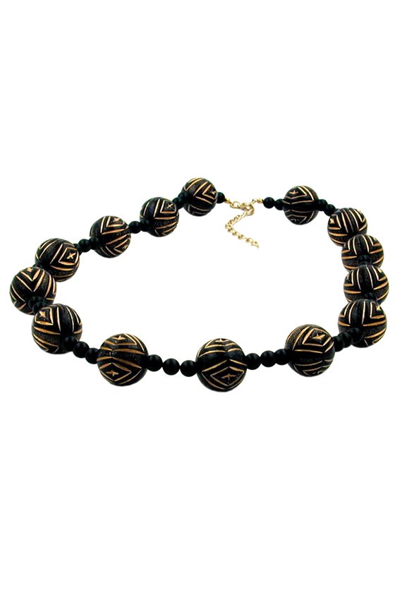 NECKLACE DESIGNER BEADS BLACK/GOLD-COLOURED