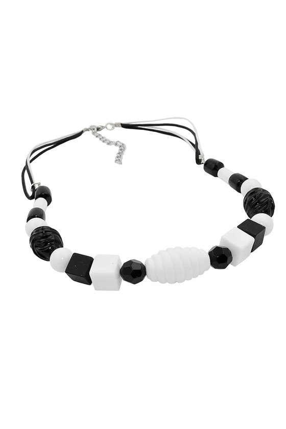 NECKLACE VARIOUS BEADS BLACK AND WHITE BLACK AND WHITE CORD