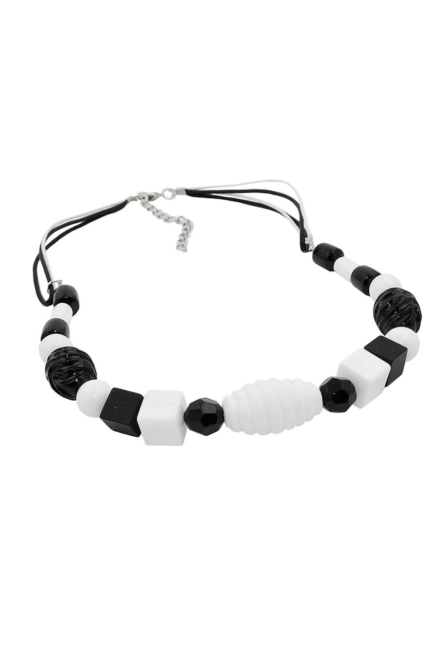 NECKLACE VARIOUS BEADS BLACK AND WHITE BLACK AND WHITE CORD