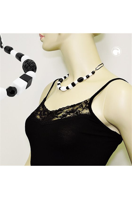 NECKLACE VARIOUS BEADS BLACK AND WHITE BLACK AND WHITE CORD