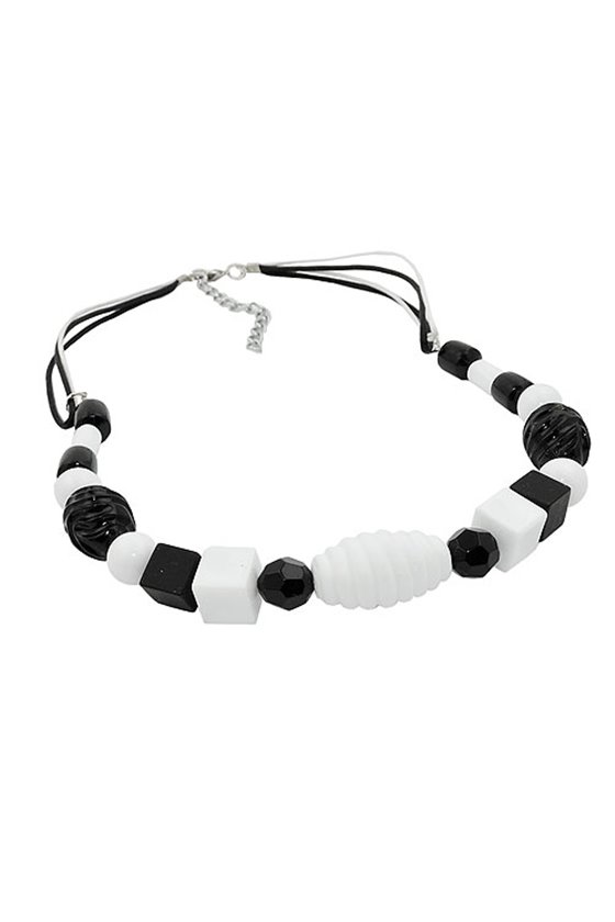 NECKLACE VARIOUS BEADS BLACK AND WHITE BLACK AND WHITE CORD
