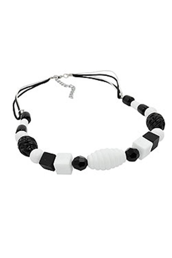 NECKLACE VARIOUS BEADS BLACK AND WHITE BLACK AND WHITE CORD