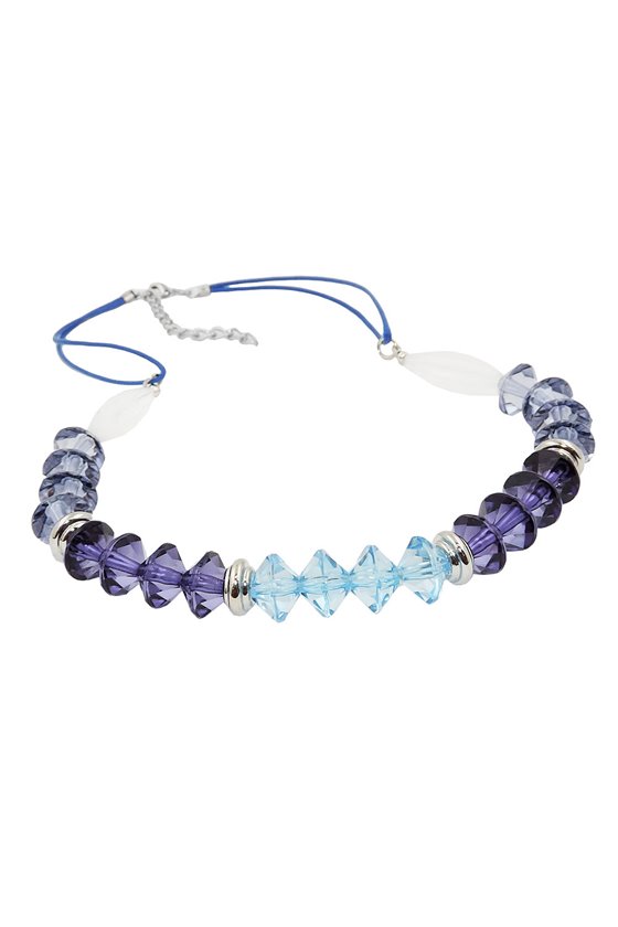 NECKLACE FACETED BEADS BLUE SILVER COLOURED BEADS