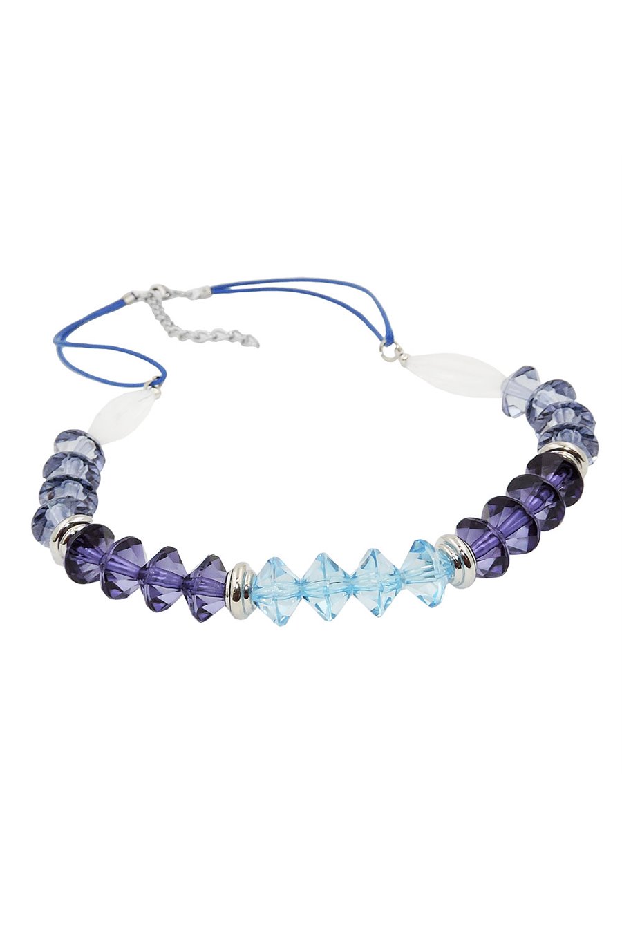 NECKLACE FACETED BEADS BLUE SILVER COLOURED BEADS