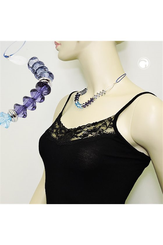 NECKLACE FACETED BEADS BLUE SILVER COLOURED BEADS