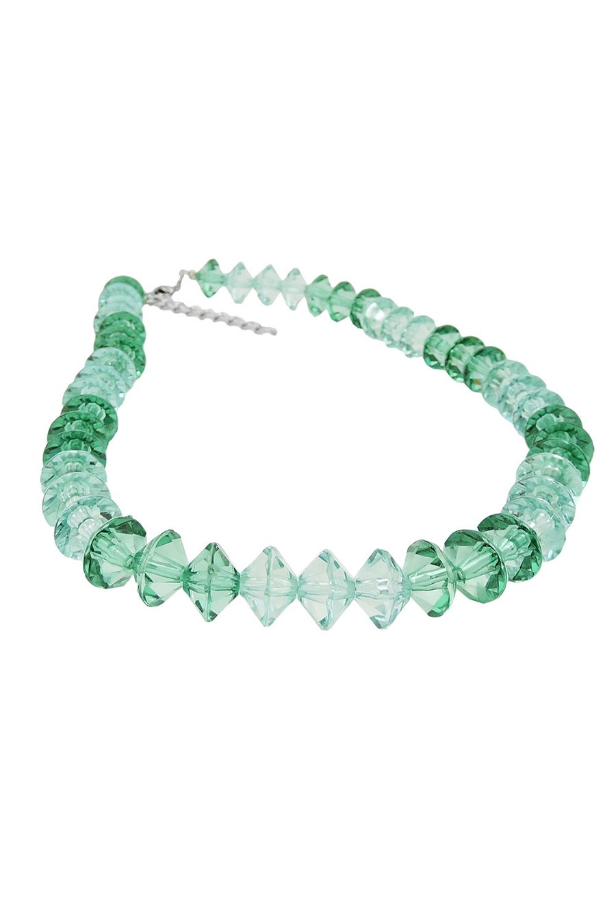 NECKLACE MANY FACETED BEADS PETROL-TURQUOISE TRANSPARENT