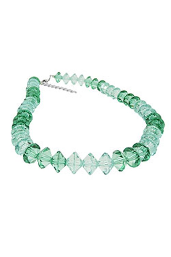 NECKLACE MANY FACETED BEADS PETROL-TURQUOISE TRANSPARENT