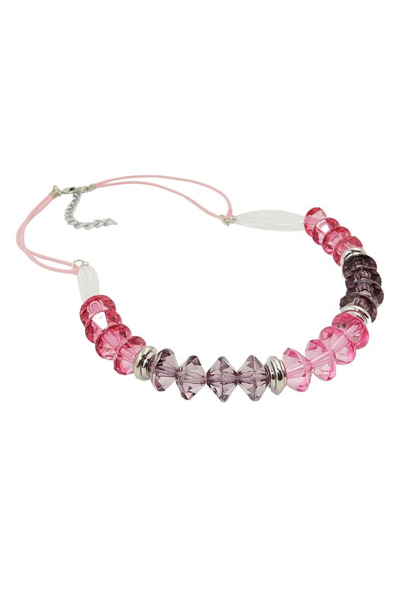 NECKLACE FACETED BEADS PINK SILVER COLOURED BEADS