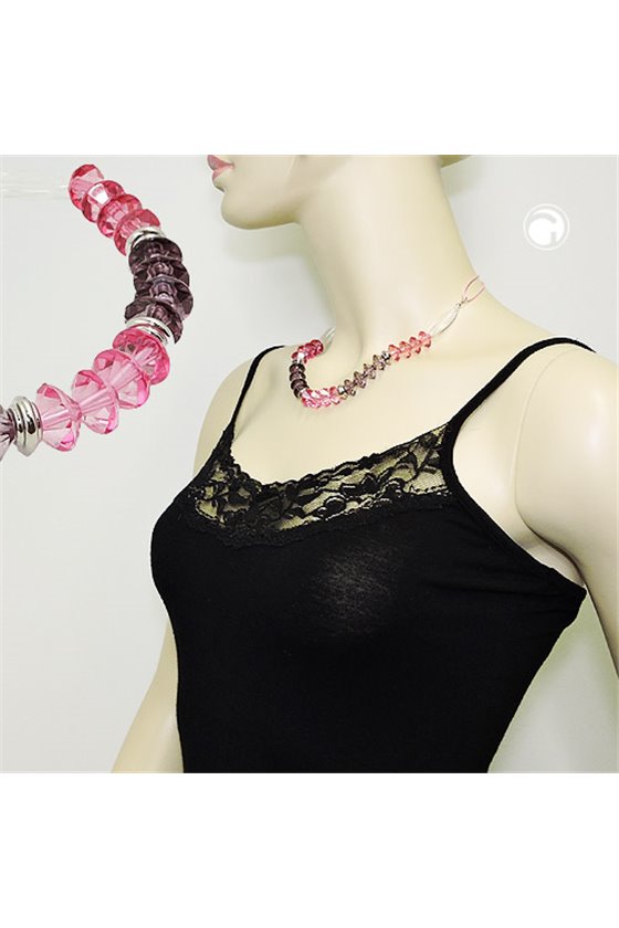 NECKLACE FACETED BEADS PINK SILVER COLOURED BEADS