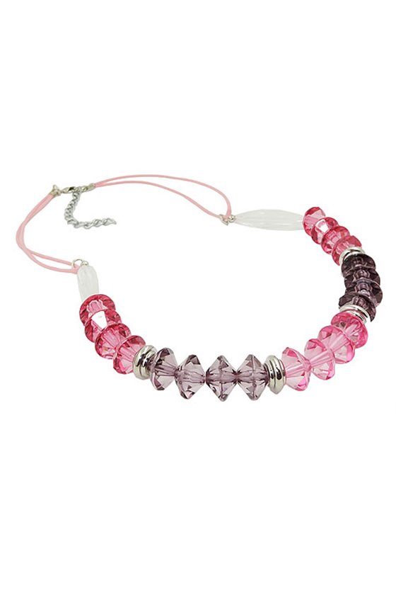 NECKLACE FACETED BEADS PINK SILVER COLOURED BEADS