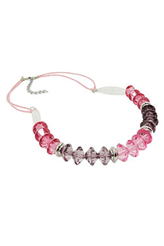 NECKLACE FACETED BEADS PINK SILVER COLOURED BEADS