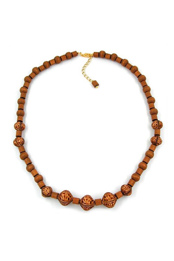 NECKLACE BROWN BEADS WOOD AND PLASTIC
