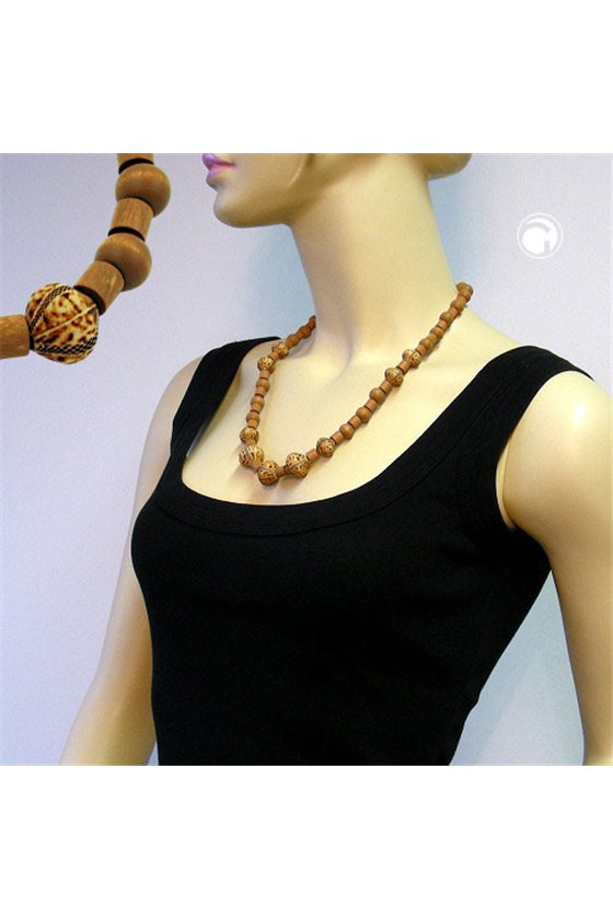 NECKLACE BROWN BEADS WOOD AND PLASTIC