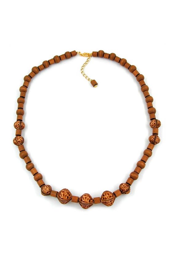 NECKLACE BROWN BEADS WOOD AND PLASTIC