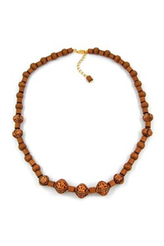 NECKLACE BROWN BEADS WOOD AND PLASTIC