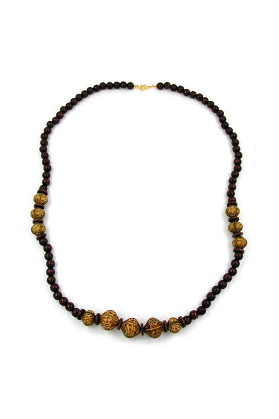NECKLACE BEADS DARK BROWN OLIVE 80CM