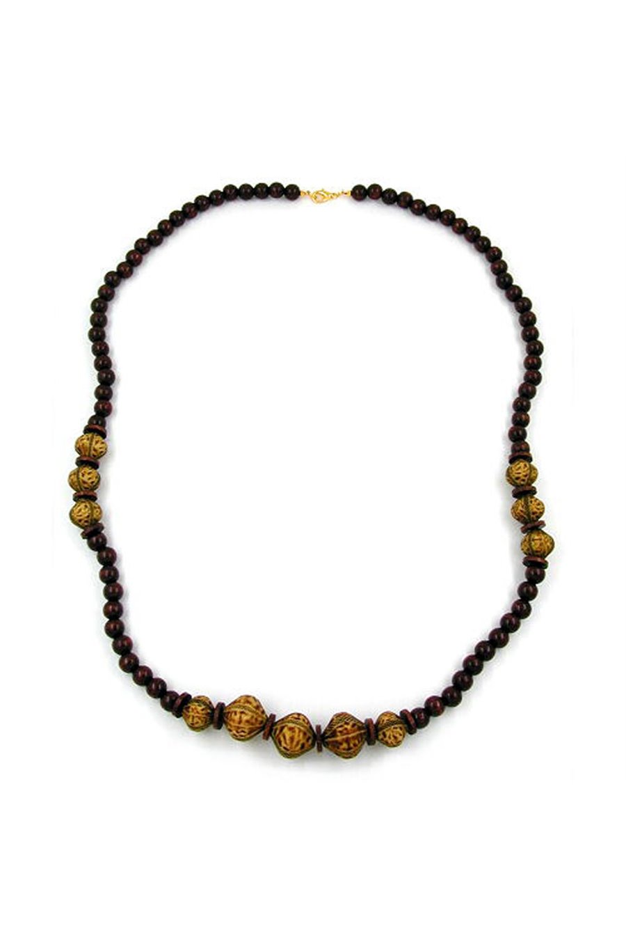 NECKLACE BEADS DARK BROWN OLIVE 80CM