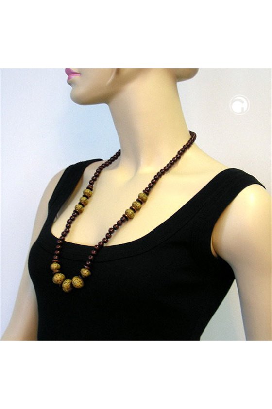 NECKLACE BEADS DARK BROWN OLIVE 80CM