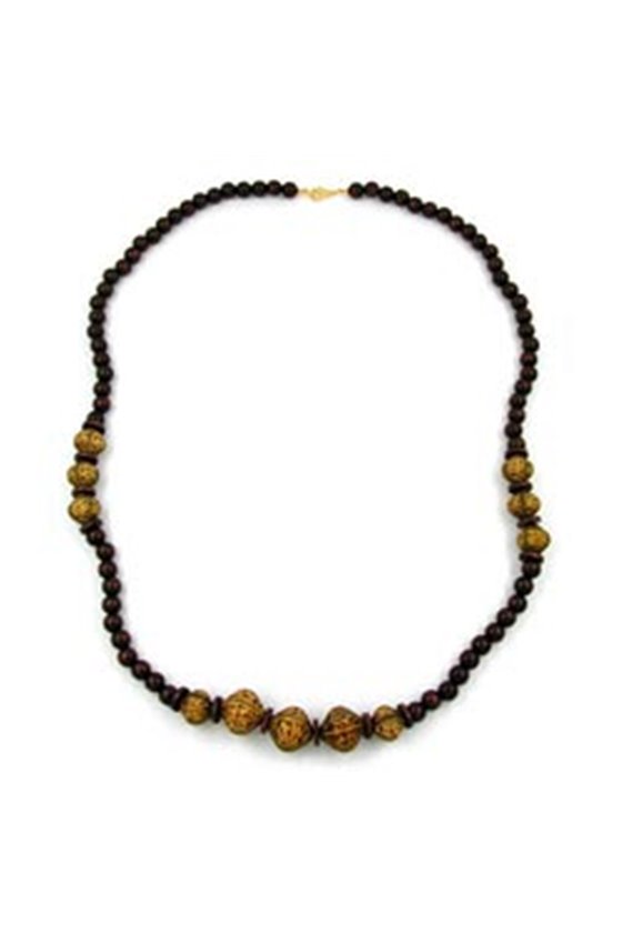 NECKLACE BEADS DARK BROWN OLIVE 80CM