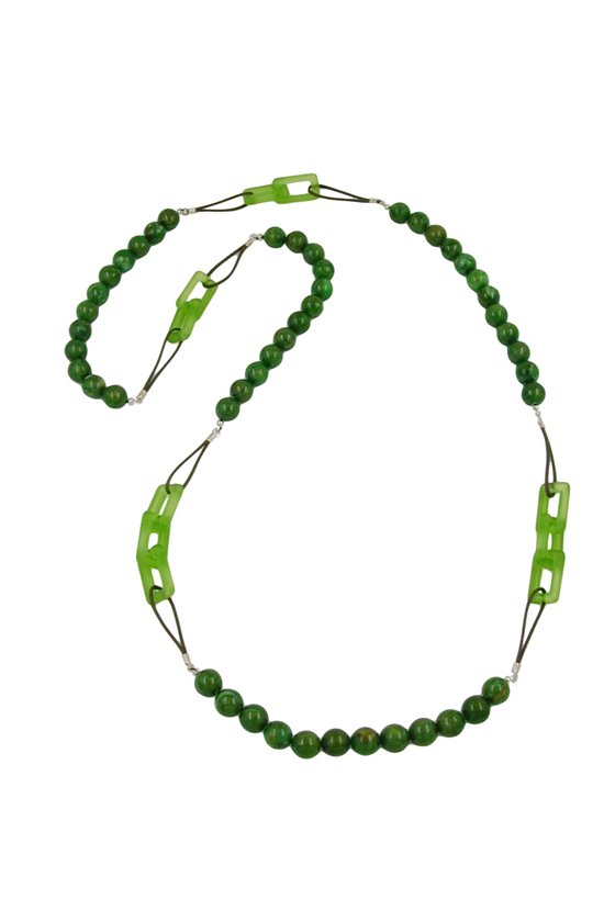 NECKLACE BEADS GREEN MARBELED 110CM