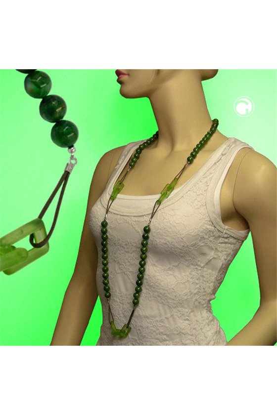 NECKLACE BEADS GREEN MARBELED 110CM