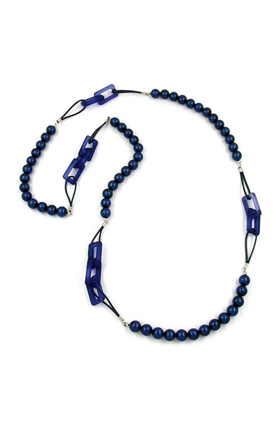 NECKLACE BEADS STEEL-BLUE 110CM
