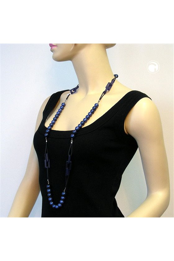 NECKLACE BEADS STEEL-BLUE 110CM