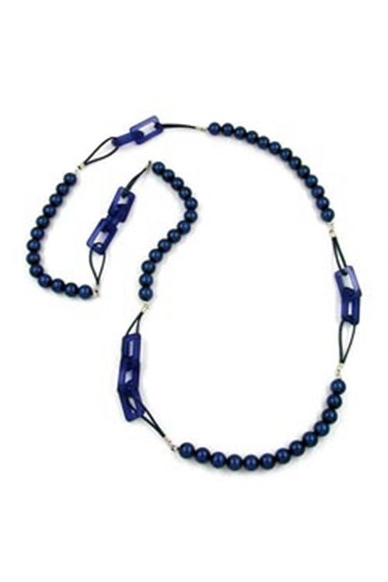 NECKLACE BEADS STEEL-BLUE 110CM