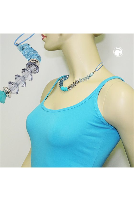 NECKLACE FACETED BEADS TURQUOISE & SILVER COLORED