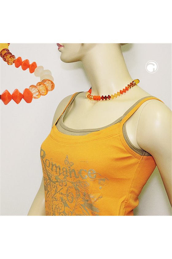 NECKLACE FACETED BEADS ORANGE-COLOUR SILVER COLOURED BEADS