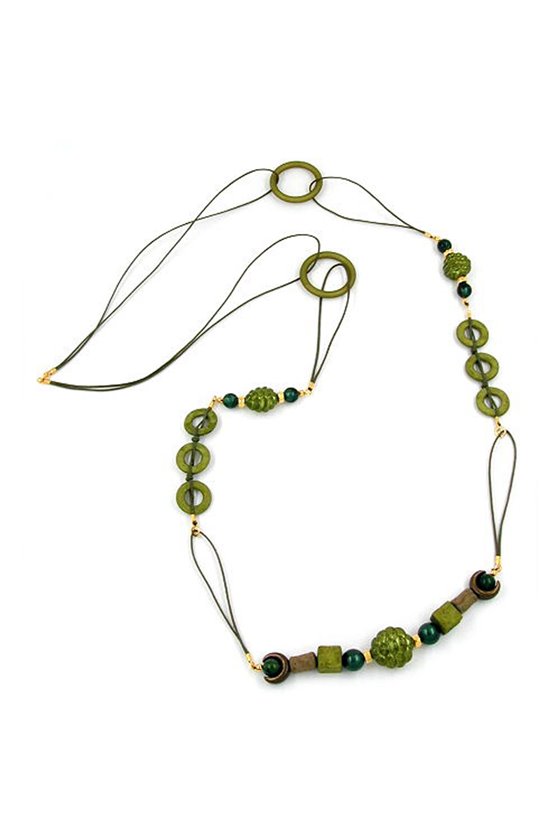 NECKLACE BEADS GREEN SHINY OLIVE 110CM